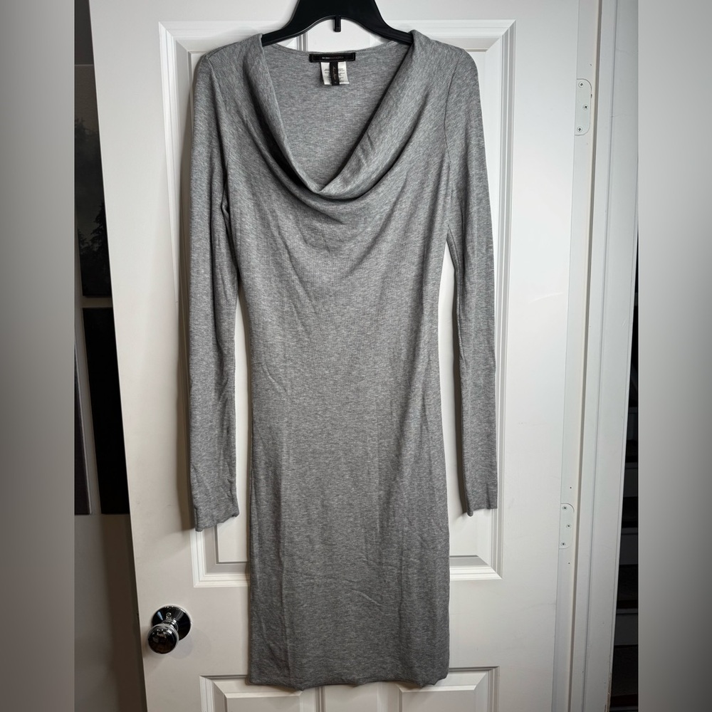 BCBGMaxAzria - Grey Cowl Neck Long Sleeve Dress - Size: M